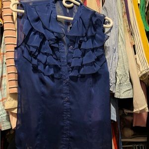 Sheer navy ruffled blouse